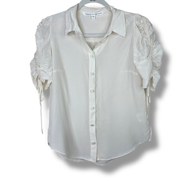 Veronica Beard Carmine Off-White Silk Button Front Ruched Sleeves Blouse Size 4 - Picture 4 of 10